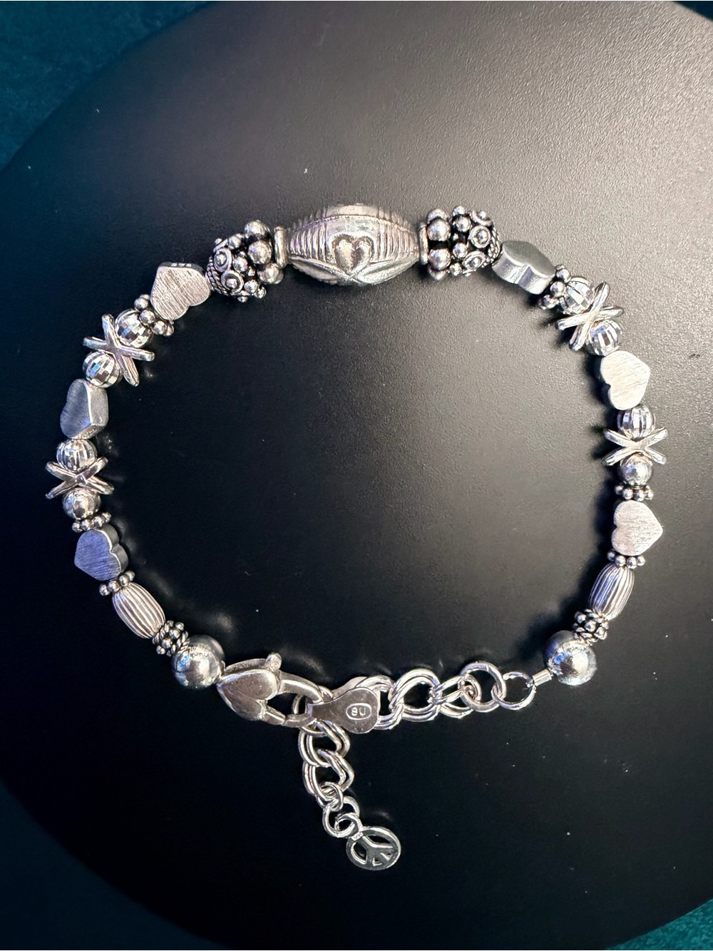 🥀 VINTAGE BALI STERLING SILVER HEARTS,KISSES & PEACE SIGN/STATEMENT
BRACELET 🥀